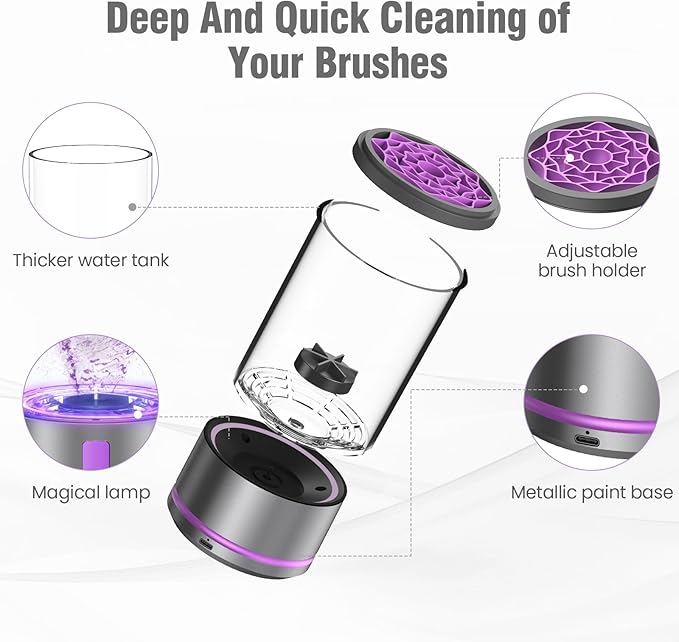 Electric Makeup Brush Cleaner Machine - Automatic Cosmetic Brush Washer, Portable Makeup Brushes Cleanser for All Foundation Brush Types, Deep Cleaning