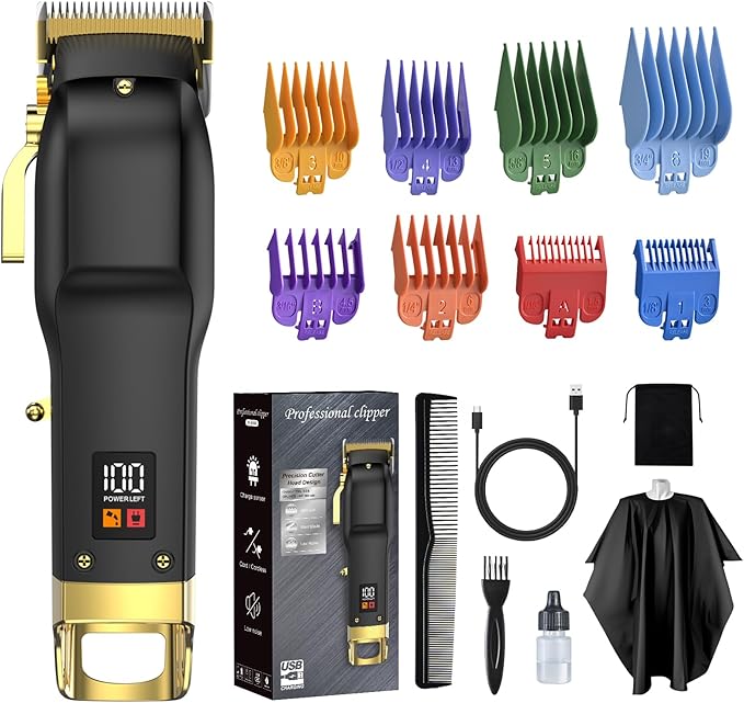 Hair Clippers for Men, Cordless Hair Trimmer Set with 8 Color-Coded Guard, Clippers for Hair Cutting, Beard Trimmer, Barber Accessories for Face, Neck & Manscaping, Ideal Gift, 15Pcs