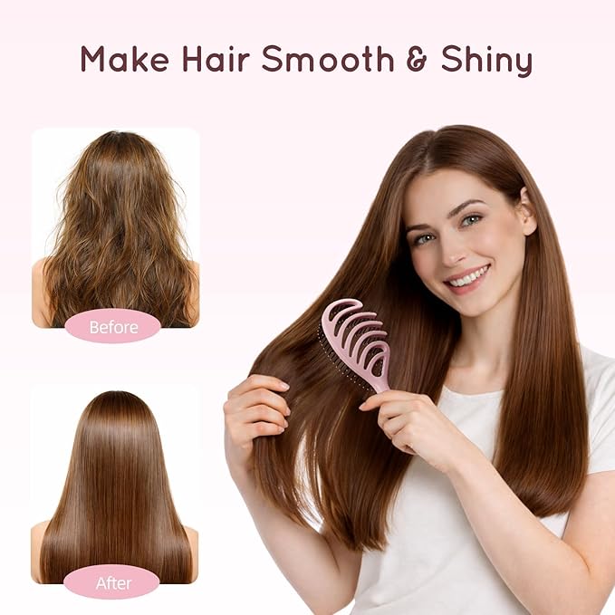 Detangling Brush, Vented Detangler Hair Brush for Fine, straight, long, Wet or Dry Hair with Smooth Bristles, Gentle on Scalp for Men, Women & Kids (Pink)