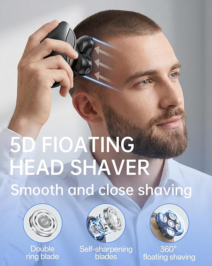 Electric Razor for Men, 5-in-1 Multi-Function Electric Shavers for Men, IPX7 Waterproof Bald Head Shaver with LED Display, Rechargeable Beard Trimmer Body Hair Trimmer, Ideal Gifts for Husband