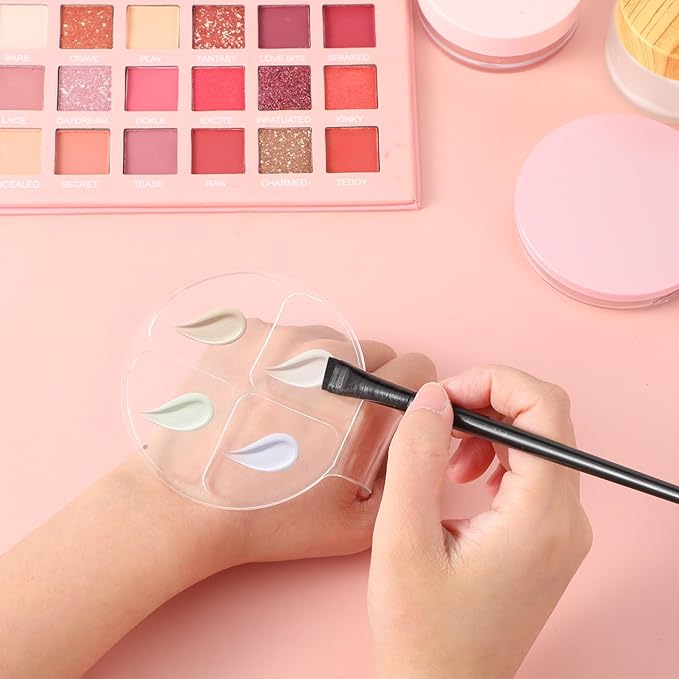 2 Pcs Handheld Acrylic Makeup Palette, Foundation Mixing Palette Nail Art Manicure Tray Clear Cosmetic Mixing Tray Apply for Foundation Eye Shadow Lipsticks Blending (Round, Rectangle)