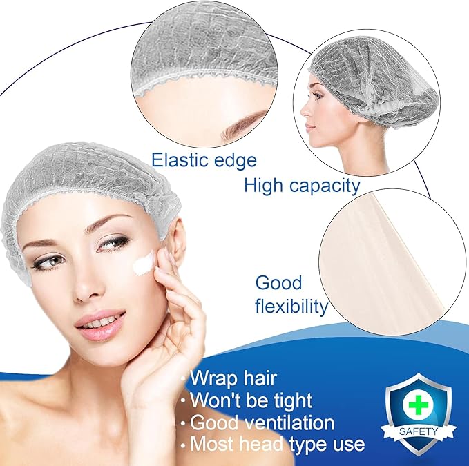 Disposable Bouffant Caps, 21inches Hair Net, Elastic Dust Cap for Food Service, Sleeping Head Cover