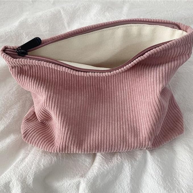 SxoSyo Cosmetic Bags for Women Makeup Bag Large Purse Travel Toiletry Zipper Storage Pouch Make up Brushes Organizer for Gifts (Corduroy, Pink)