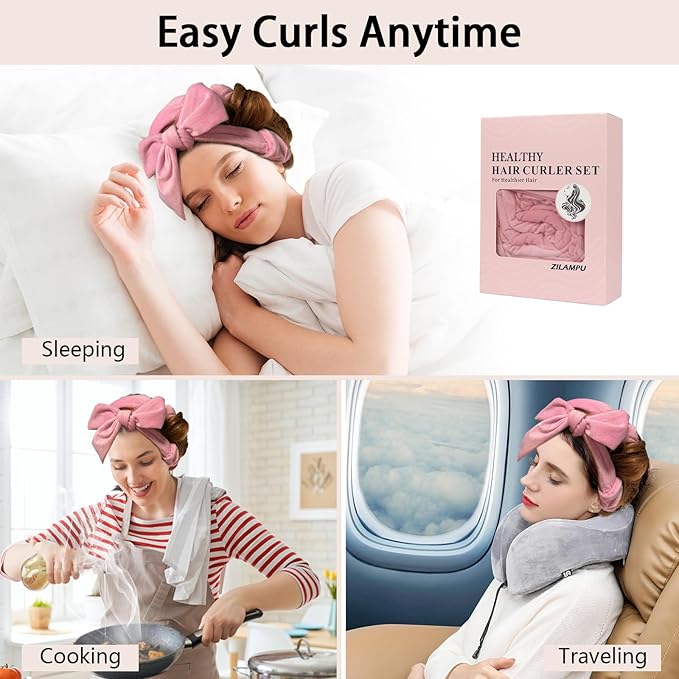 ZILAMPU Heatless Curls Overnight for Long Hair, Heatless Hair Curlers to Sleep In Overnight Curls, 70" Soft Velvet No Heat Hair Curlers Set for Women