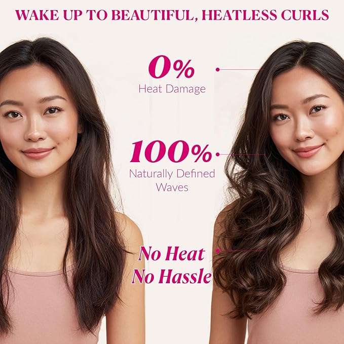 Heatless Hair Curler Set, Overnight Curlers for Heatless Curls, 4-Piece Satin and Cotton Curling Rods with Secure Toggle, Reusable Hair Accessories for Women