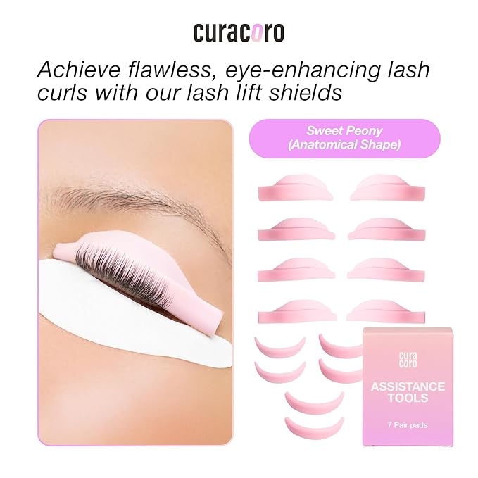 Curacoro Lash Lift Rods, 14 Pcs/7 Sizes Lash Lift Shields, Lash Lift Pads for Eyelash Curling and Lifting, Reusable Silicone Lash Rods For Eyelash Perm Lamination