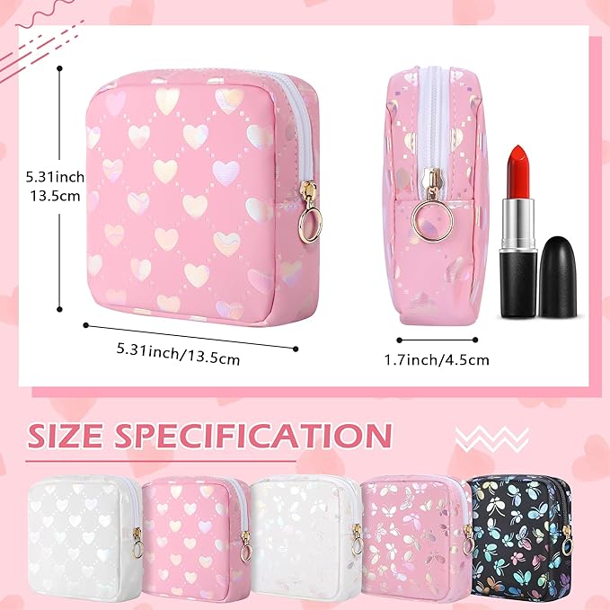 Period Bag Pouch, Leather Sanitary Napkin Storage Bag for Girls Womens, Portable Sanitary Napkin Period Pad Pouch Bag for Purse, Small Make Up Bags(Pink LOVE)