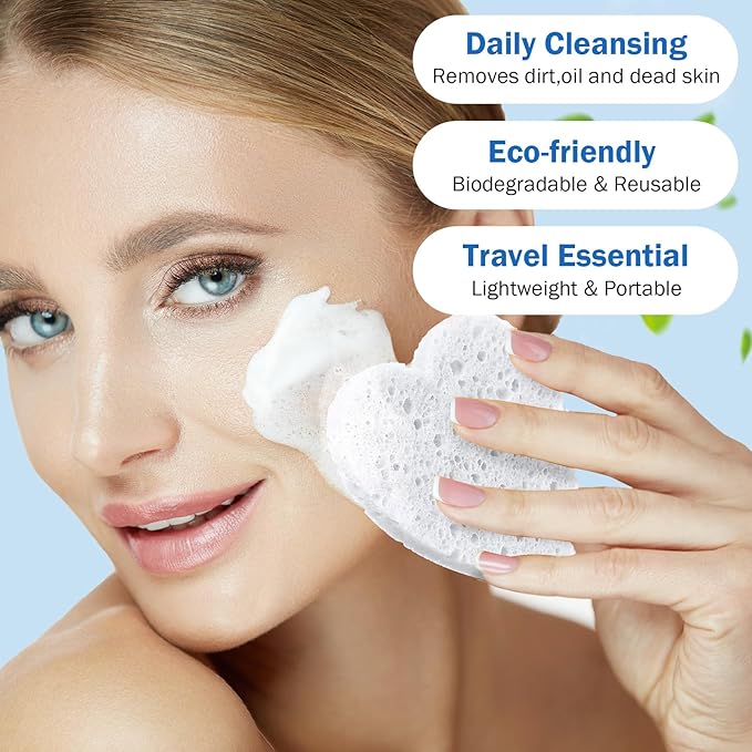 Dandat 300 Count Compressed Facial Sponges Heart Shape Face Sponges for Cleansing Natural Facial Exfoliating Pads for Estheticians(White)