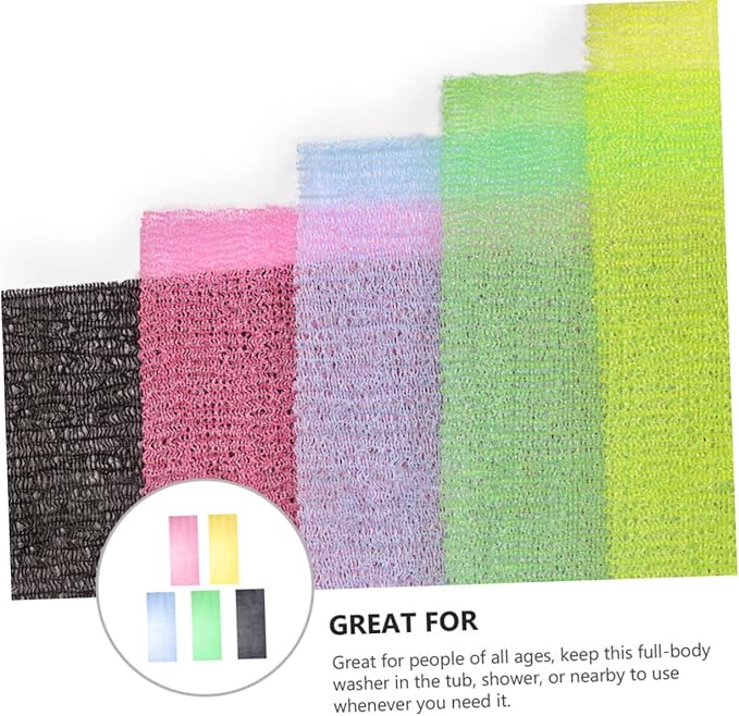 5Pcs Exfoliating Back Scrubber Strap Body Washer for Healthy Skin Long Belt Bathing Accessory Promotes Circulation Enhances Shower Experience Random Colors Random Color