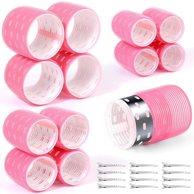 Thermal Jumbo Rollers Hair Curlers Set with Clips - 24 Large Self-Grip Rollers for Volume and Curls on Long, Medium, Short Hair (63mm, 48mm, 36mm)