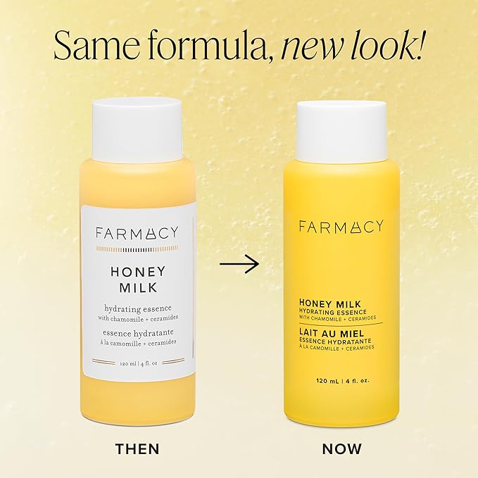 Farmacy Honey Milk Face Essence - Hydrating Milky Toner with Honey, Ceramides + Chamomile - Helps Strengthen Skin Barrier + Replenish Moisture - Soothing + Calming Skincare (120ml)