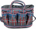 Jeffers Poplar Head Grooming Bag – Horse Grooming Organizer Tote with Pockets for Brushes, Tools, Clippers, Shampoo, Detangler – Stable Barn Kit Carrier for Horses, Pets, Navy & Merlot Plaid