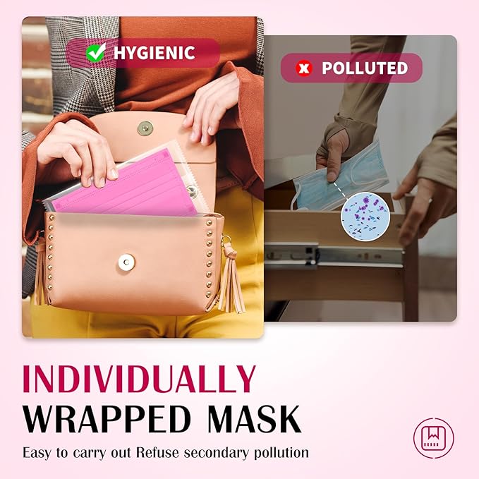 Disposable Face Mask For Adults - Travel Essentials, 100 Pack Individually Wrapped, 4 Ply Protection,Safety Masks Disposable