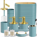 Bathroom Set, 10PC Bathroom Accessory Set, Light Blue Bathroom Accessories, Blue and Gold Bathroom Set with Trash Can, Soap Dispensers