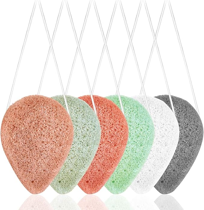 6 Pack Natural Konjac Facial Sponges, findTop 6 Colors Konjac Facial Sponges for Gentle Face Cleansing and Exfoliation