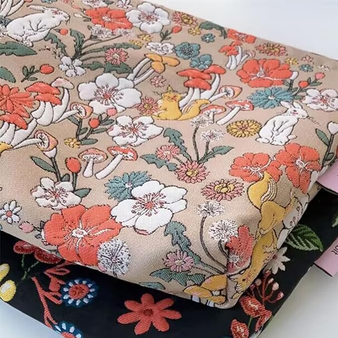 SxoSyo Makeup Bag Embroidery Cosmetic Bags for Women Large Travel Toiletry Pouch Zipper Storage Purse Make up Brushes Organizer for Gifts (Flowers, Black)