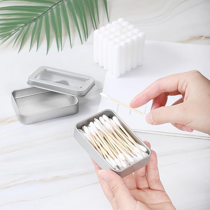 4 Pcs Cotton Swab Holder for Travel, Portable Floss Picks Case with Transparent Window, Small Metal Storage Box with Dustproof Lid, Flosses Pick Holder Boxes for Travel, Cotton Swabs Hair Ties Floss