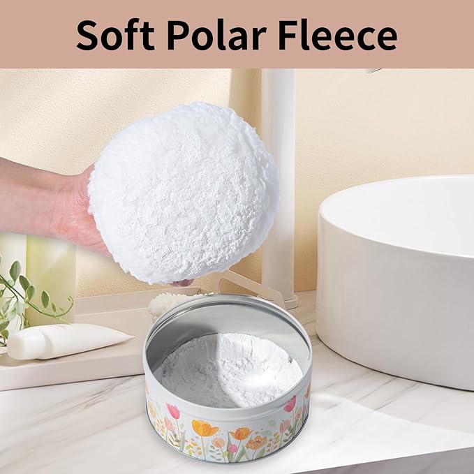 Large Body Powder Puff and Container Tin, 5.5” x 2.8” Powder Puff for Body Powder, Dusting Powder - Soft Powder Applicator Puff for Women, Reusable Empty Powder Container with Puff (White Puff & Case)