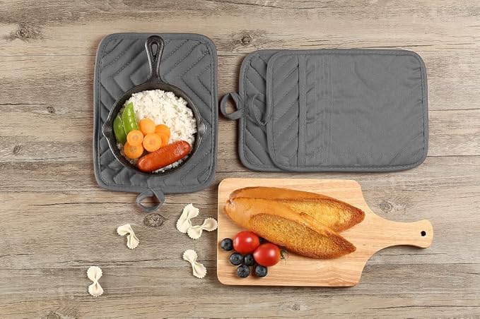 Oven Pot Holder with Pocket Cotton Heat Resistant Coaster Potholder Kitchen Hot Pad Oven Mitts for Cooking Square 7"x9" Set of 3 (Grey)