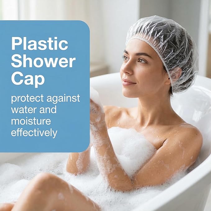 MAQIHAN 100 Disposable Shower Caps Unisex - Large Plastic Hair Caps for Deep Conditioning Shower Cap Reusable Waterproof for Women Men Hair Treatment Bath Cap for Long Hair Travel Essentials