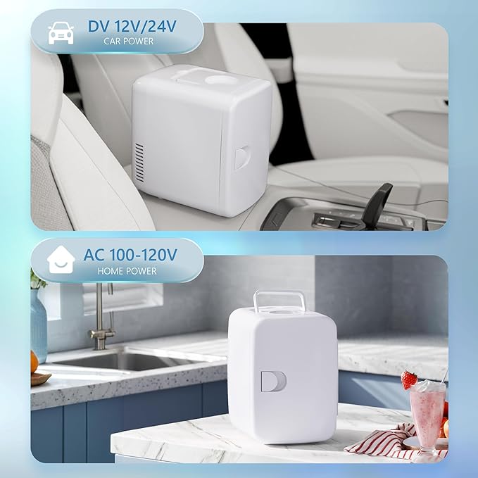 EUHOMY Mini Fridge, 4 Liter/6 Can Compact Refrigerator, AC/DC Portable Cooler & Warmer for SkinCare, Food and Drinks, Mini Fridge for Bedroom, Office, Car & Dorm, White