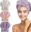 Jseng Microfiber Hair Towel Caps for Wet Hair with Cute Bowtie, 3Packs Fast Drying Hair Towel Caps for Long Curly Hair Women