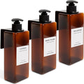 Shampoo and Conditioner Dispenser | 3 Plastic Amber 3 Wall Mount Black | Shampoo Dispenser with Waterproof Labels | No Drill | Shower Bottles Refillable with Pump