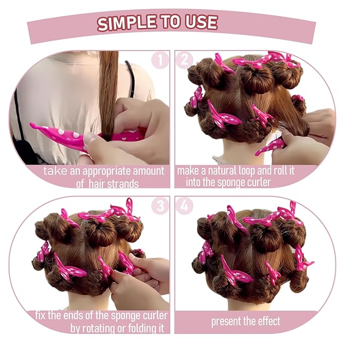 Satin Sponge Hair-Rollers for Women - 9Pcs Soft Foam Rollers to Sleep in, Heatless Overnight Curlers for Short/Long Hair, No Heat Hair Curlers with Dent-Free Satin Surface