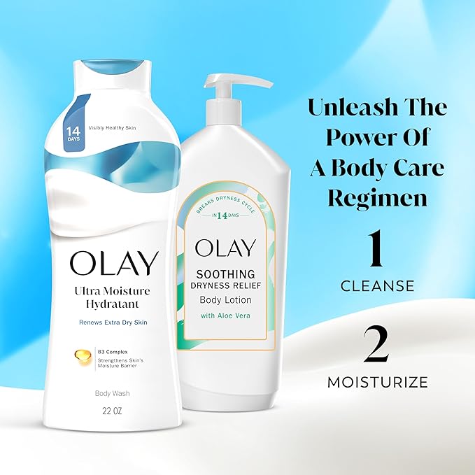 Olay Body Wash for Women, Ultra Moisture, For Extra Dry Skin, 24hr Moisturizing, Hydrating & Refreshing, B3 Vitamin Complex, Free of Parabens & Phthalates, Scented, 22 fl oz,(Pack of 2)