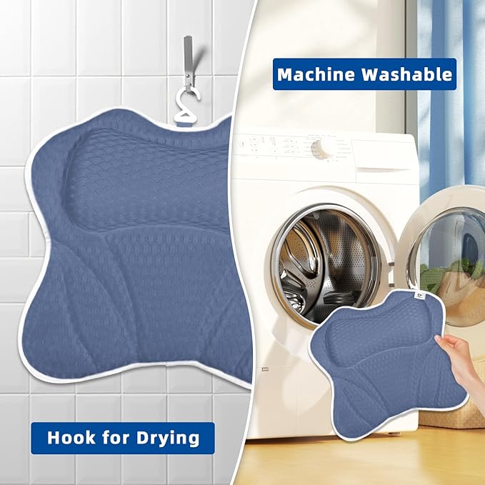 Bath Pillow, Bath Pillows for Tub Neck and Back Support, Bathtub Pillows for Head and Neck with 6 Strong Non-Slip Suction Cups, 4D Air Mesh, Bath Accessories Spa Gifts for Women(Blue)
