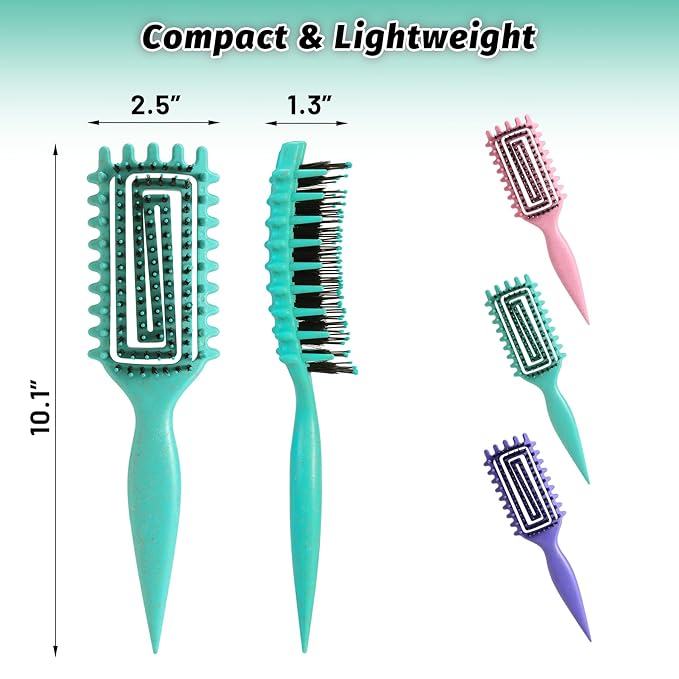Curly Hair Brush Defining, Vented Curl Defining Brush for Effortlessly Detangling Shaping and Styling Women's Men's Curls on All Wet or Dry Hair Types, Reduces Frizz (Green)