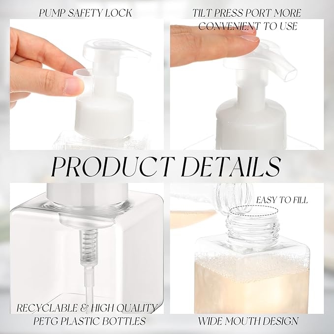Domensi 12 Pcs Foam Pump Bottle Foaming Soap Dispenser Empty Travel Foaming Dispenser 8.5 oz Refillable Hand Soap Plastic Pump Bottle Travel Clear Container for Bathroom Vanities (Clear)