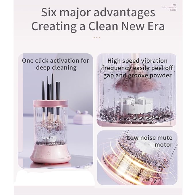 Electric Makeup Brush Cleaner Machine, Automatic USB Cosmetic Brushes Cleaner Tool Makeup Brush Cleaner for Makeup Sponges and Brushes, Washing and Drying Holder Combined(Pink)