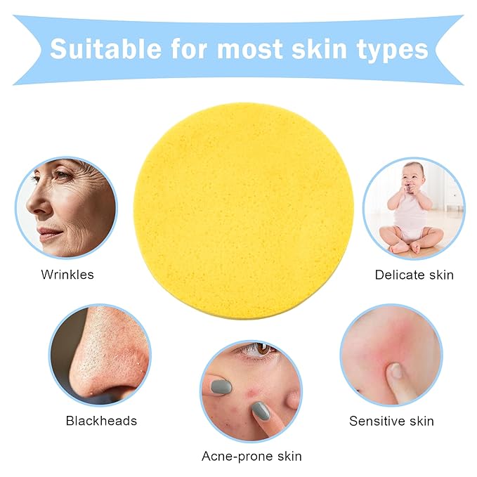 Quacc 48 PCS Compressed Facial Sponges 4 Colors Soft Facial Cleaning Sponge for Face Cleansing, Exfoliating, Makeup Removall (Yellow, Pink, Purple, Blue)