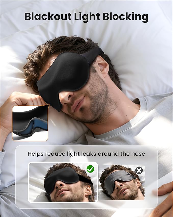 Sleep Mask for Men Women 3 Pack: 100% Blackout Eye Masks for Sleep - Zero Eye Pressure Eye Cover for Lash Extensions - Sleeping Mask for Airplane Travel Essentials Night