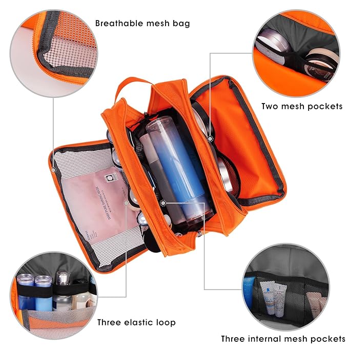 Toiletry Bag for Men Hanging Dopp Kit Water Resistant Shaving Bag Small Toiletry Bag for Traveling (Pure Orange)