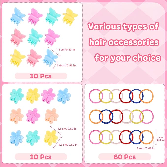 Rubber Bands for Hair, 46 Colors Baby Hair Ties, 2100pcs Colorful Hair Accessories for Girls, Funtopia Small Elastic Hair Ties with Mini Hair Claws Hair Clips for Girls Baby Toddlers Kids