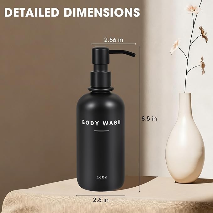 Set of 3 Shampoo and Conditioner Dispenser Stainless Steel Pump Head - 16oz Durable Shower Soap Dispenser and Shampoo Bottles - Easy to Refill Bathroom soap Dispenser Set Bathroom Decor with Labels