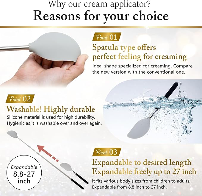 Cream Applicator for Back Telescopic Easy to Clean Applies Creams, Sunscreens, and Ointments (Accurate Application)