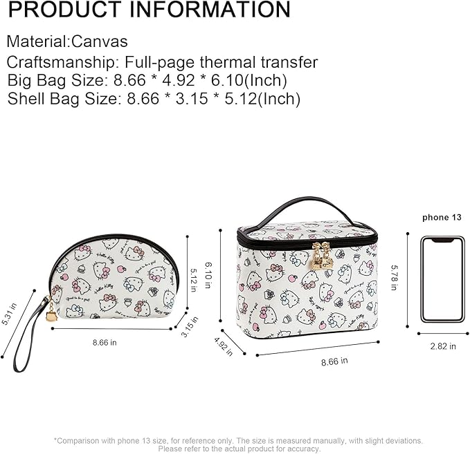 AmBealla Cosmetic Bag Large Makeup Bags White Travel Case with Makeup Brush Holder,2PCS Cosmetic Organizer for women,Toiletry Storage Bag for Skincare&Beauty Tools Sweet Cute for Girls