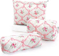 EIMMBD Makeup Bags 3 Pieces Large Capacity Floral Cosmetic Bag Travel Toiletry Bag Organizer Cute Makeup Bag Pouch Storage Bag for Women(Pink Floral)