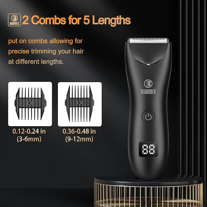 Body Hair Trimmer for Men, Electric Ball Trimmer with Ceramic Blade, Waterproof Pubic Groin Hair Trimmer for Mens Grooming Kit with LCD Display & Recharge Dock (Black)