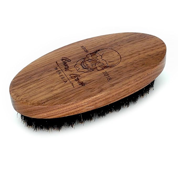 Black Walnut Wood Boar Bristle Hair Beard Brush for Men, Pocket Travel Men's Wooden Small Soft Beard Brush (Black Walnut)