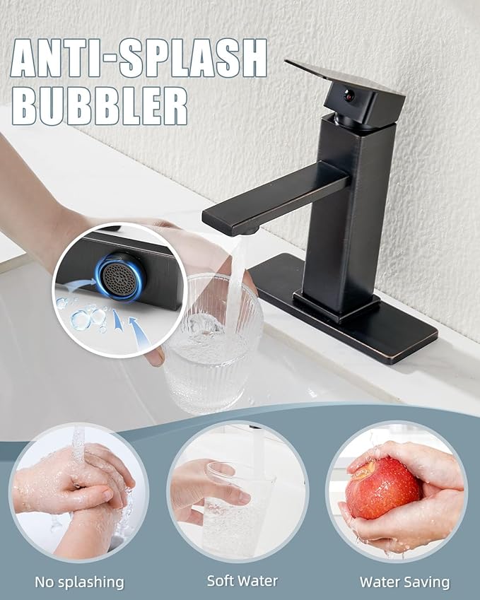 Bathroom Sink Faucet-2 Sets, Oil Rubbed Bronze Bathroom Faucet with Pop-up Drain and 6 Inch Deck Plate, Single Handle for Modern Farmhouse RV Sink (2 Holes)