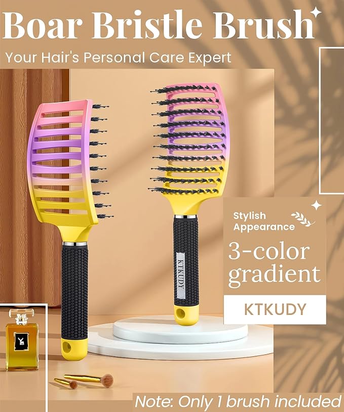 KTKUDY Wet or Dry Detangling Hair Brush for All Hair Types - Eliminates Knots & Reduces Breakage Hairbrush - Tangle Free Detangler Brush For Women Men & Kids, Single, 1 Count