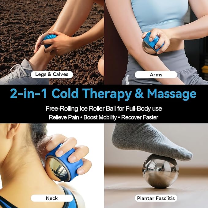 iECO Cold Massage Roller Ball - Ice Roller Ball for Muscles Deep Tissue, Cold & Heat Therapy, Plantar Fasciitis Roller