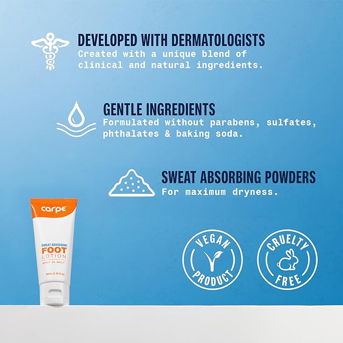 Carpe Sweat Absorbing Foot Lotion WITH APPLICATOR, A dermatologist-recommended solution to stop sweaty, smelly feet, Helps prevent blisters, Great for hyperhidrosis. 1 Tube + Applicator (Pack of 2)