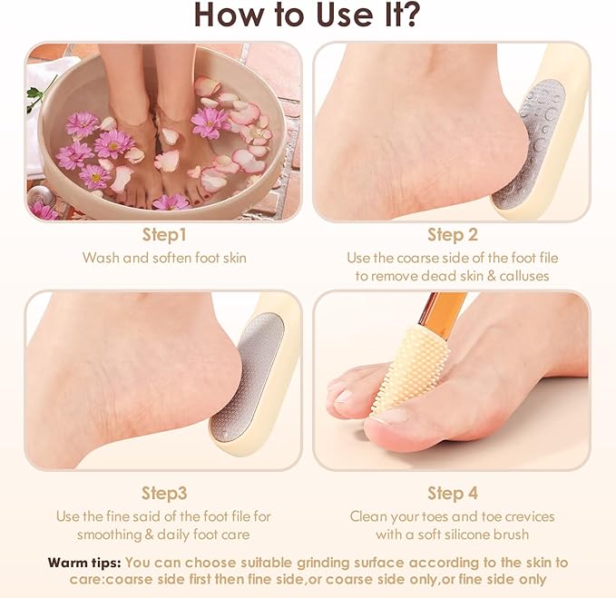 Foot Callus Remover, Foot File Callus Remover for Feet, Double Sided Foot Scrubber with Soft Silicone Brush (Yellow)