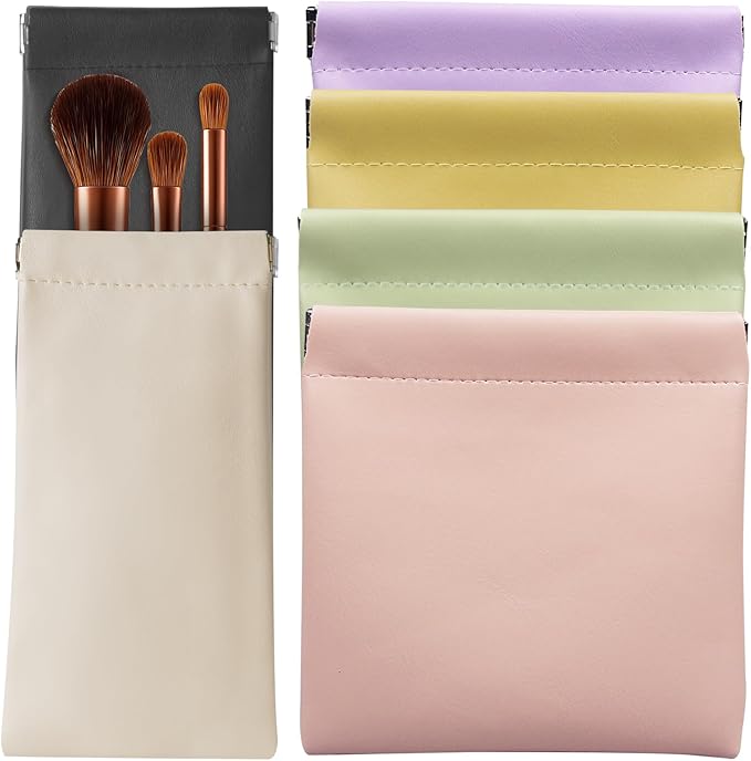 6 Pack 2 Sizes Small Makeup Bag for Purse, Snap Closure Pouches for Purse, PU Leather Coin Purse for Women, Lightweight Organizer for Cosmetics Toiletries Electronics, Daily Commute & Travel