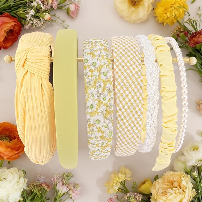 AHONEY 7 Pack Yellow Headbands for Women Girls Headbands Fashion Non Slip Hairbands Cute Hair Accessories Multi-style Headband Pack